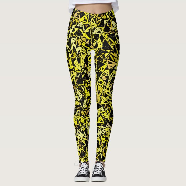 Legging Padrão de Triângulo Preto Amarelo (Frente)