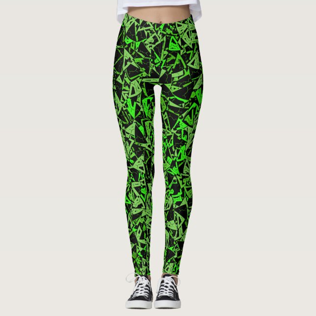 Legging Padrão de Triângulo Preto Verde (Frente)