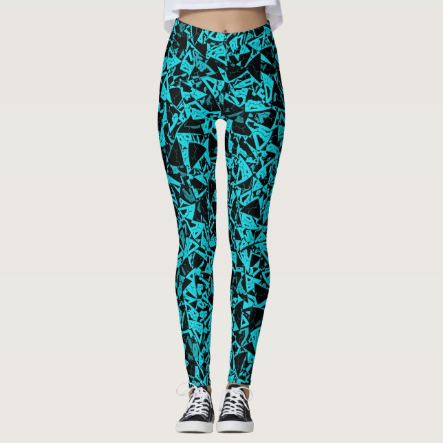 Legging Padrão de Triângulo Preto Verde-água (Frente)