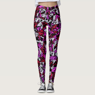 Legging Padrão de Triângulo Roxo Vermelho