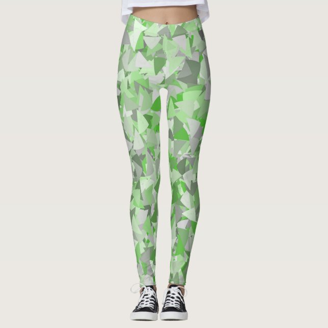 Legging Padrão de Triângulo Verde Cinza (Frente)