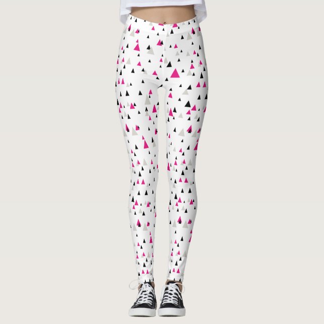 Legging Padrão de triângulos geométricos a rosa quente e p (Frente)