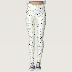 Legging Padrão de triângulos geométricos azul e amarelo