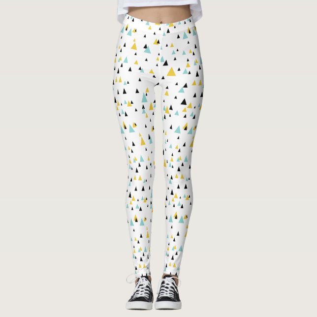 Legging Padrão de triângulos geométricos azul e amarelo (Frente)