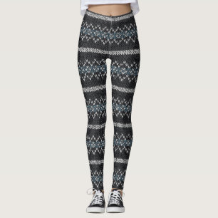 Legging Padrão de Tricô Aconchegante Preto e Cinza