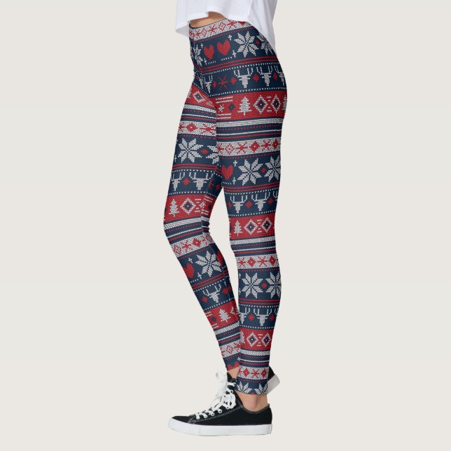 Legging Padrão de tricô de suéter de Natal feio (Esquerda)