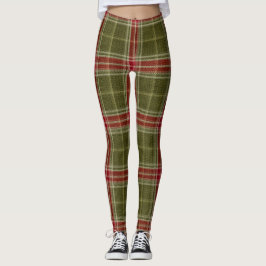 Legging Padrão de tricô verde e festivo vermelho natalino