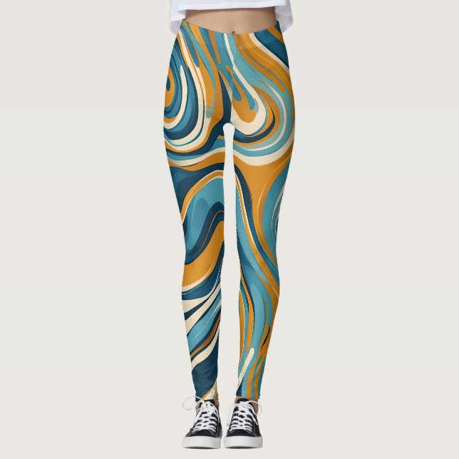 Legging Padrão De Triquete Azul De Ochre De Rocha Líquida (Frente)