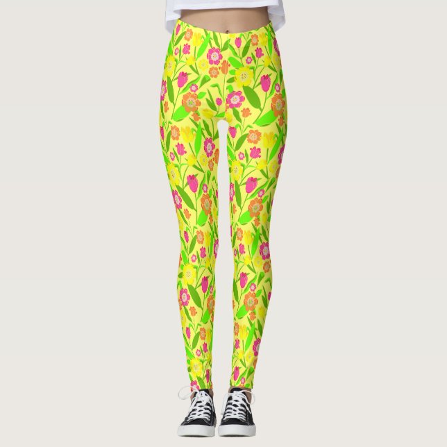 Legging Padrão de Tulipas Amarelas (Frente)