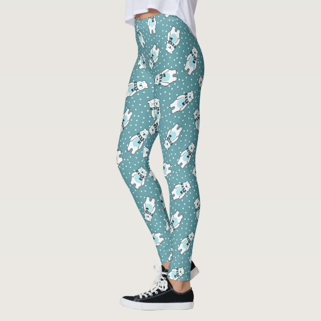 Legging Padrão de urso polar neve fofa aqua (Esquerda)