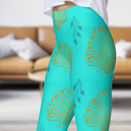 Legging Padrão de ventoinha azul-turquesa Elegante