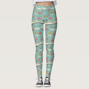 Legging Padrão de verão à beira da piscina Flamingo retrô