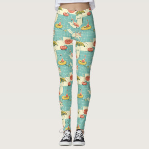 Legging Padrão de verão à beira da piscina Flamingo retrô