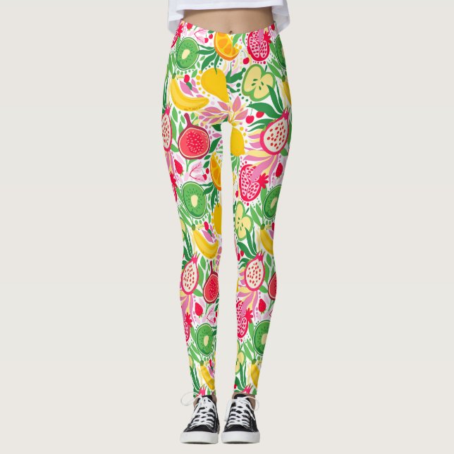 Legging Padrão de Verão de Fruta tropical (Frente)