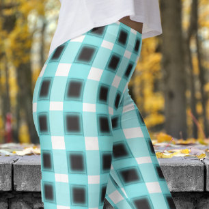 Legging Padrão de Verificação Branco Clássico Preto e Azul