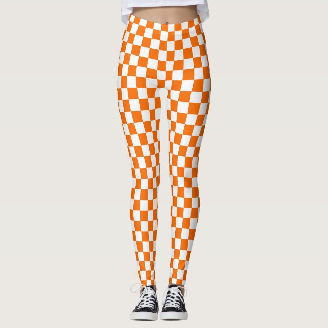 Legging Padrão de Verificação Branco Laranja (Frente)