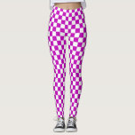 Legging Padrão de Verificação Branco Roxo<br><div class="desc">Design de Padrão de Pistas Geométricas com Verificação Roxo e Branco</div>