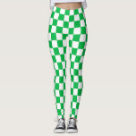 Legging Padrão de Verificação Branco Verde<br><div class="desc">Design de Padrão de Padrões Geométricos Checkered Check Verde e Branco</div>