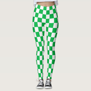 Legging Padrão de Verificação Branco Verde