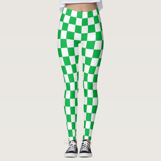 Legging Padrão de Verificação Branco Verde (Frente)
