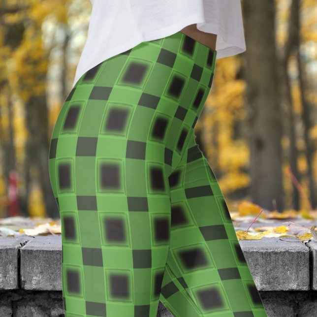 Legging Padrão de Verificação Clássico Preto e Verde Kombu (Classic Black and Kombu Green Check Pattern Leggings)