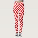 Legging Padrão de Verificação de Branco Vermelho<br><div class="desc">Design de Padrão de Quadrados Geométricos Verificados por Verificação Vermelha e Branca</div>