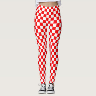 Legging Padrão de Verificação de Branco Vermelho