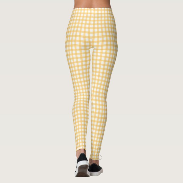Legging Padrão de Verificação de Gingham Amarelo Pastel (Verso)