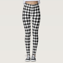Legging Padrão de Verificação de Gingham Clássico Preto e