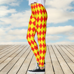 Legging Padrão de Verificação de Harlequin Vermelho e Amar