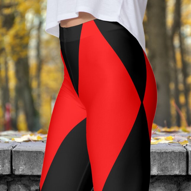 Legging Padrão de Verificação de Harlequin Vermelho e Negr (Harlequin Black and Red)
