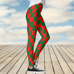 Legging Padrão de Verificação de Harlequin Vermelho e Verd