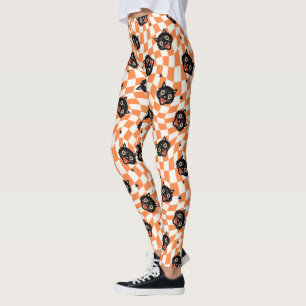 Legging Padrão de Verificação de Laranja de Gato Preto Ret