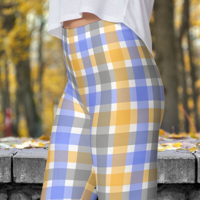 Legging Padrão de Verificação de Tan e Azul Chic (Chic Blue and Tan Check Pattern Leggings)