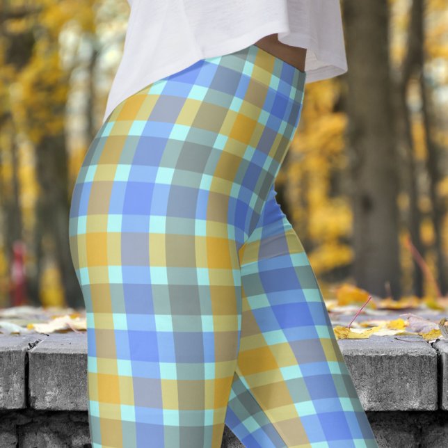 Legging Padrão de Verificação do Chic Blue (Chic Blue Check Pattern Leggings)