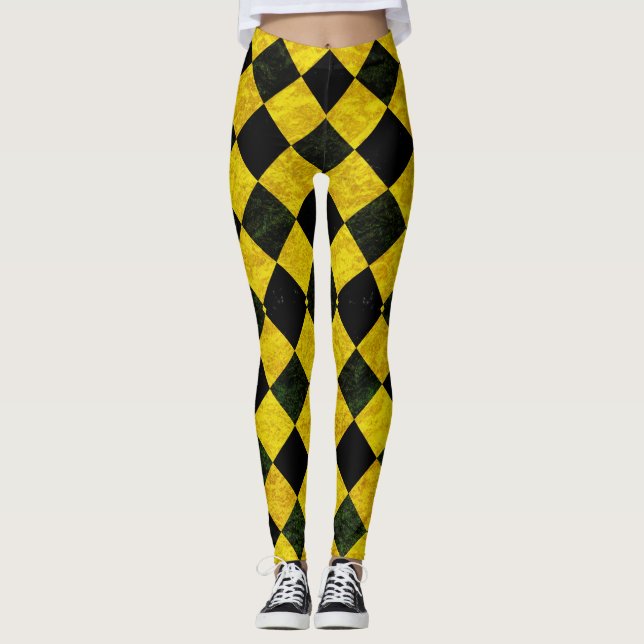 Legging Padrão de verificação preto e amarelo (Frente)