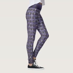 Legging Padrão de Verificação Roxo com Estrelas