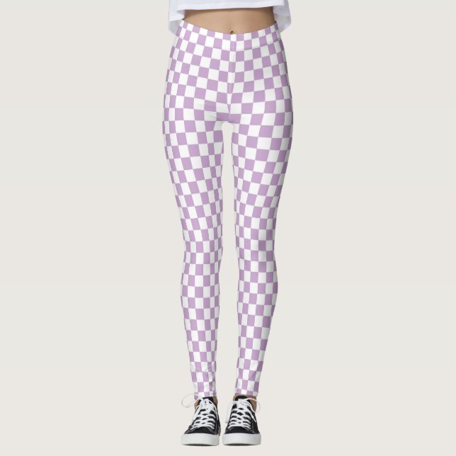 Legging Padrão de Verificação Roxo e Branco (Frente)