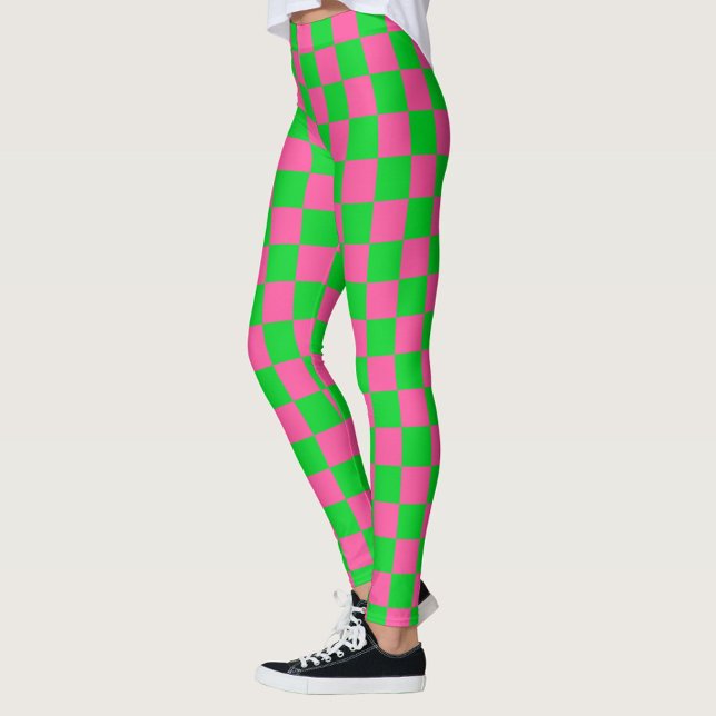Legging Padrão de Verificação Verde Cor-de-Rosa (Criador carregado)