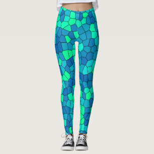 Legging Padrão de Vidro Azul Ciano Verde Teal