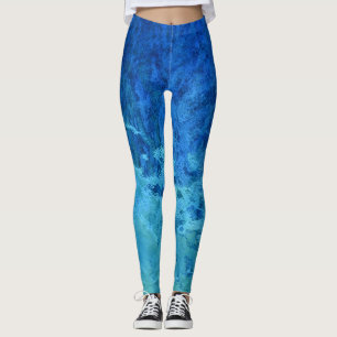 Legging padrão de vidro azul e abstrato verde