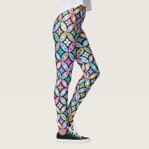 Legging Padrão de Vidro Colorido de Abstrato com Elegante
