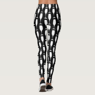 Legging Padrão de vidro de flauta de champanhe preto e br