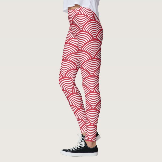 Legging Padrão de vieira vermelho e branco (Esquerda)
