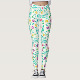 Legging Padrão de Vinhas e Flores de Aquarela