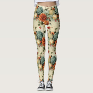 Legging Padrão de Vintage de Ação de Graças Floral (1)