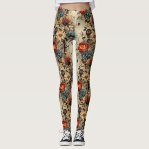 Legging Padrão de Vintage de Ação de Graças Floral (11)