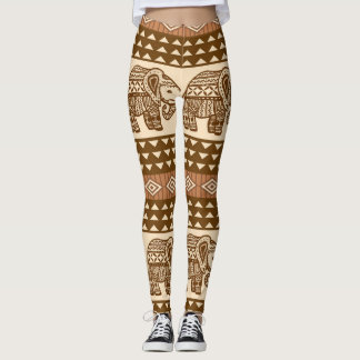 Legging Padrão de Vintagem Geométrica de Elefantes Étnicos