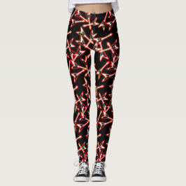 Legging Padrão de Violão Elétrico de Metal Vermelho e Negr