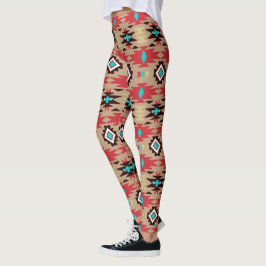 Legging Padrão de Visão Nativo Americano de Teal Vermelho